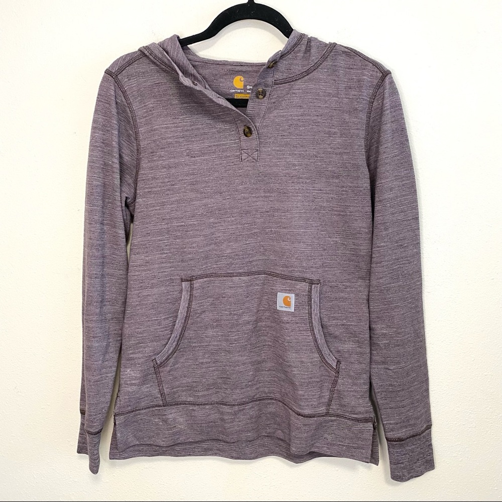 Carhartt Women's Norwalk Hoodie Henley Long Sleeve Purple Size S
